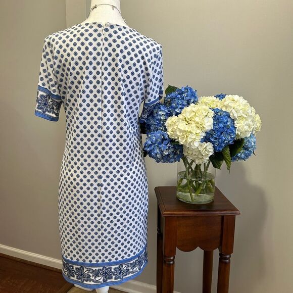 Michael Kors Blue and White Sheath Dress with Cuffed Sleeves - Picture 5 of 5